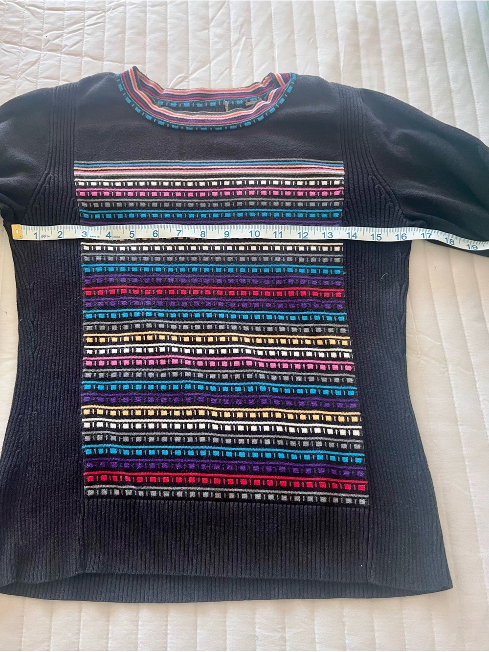 Vintage 80s/90s Black Multicolor Geometric Panel Sweater | women’s Sz S-M